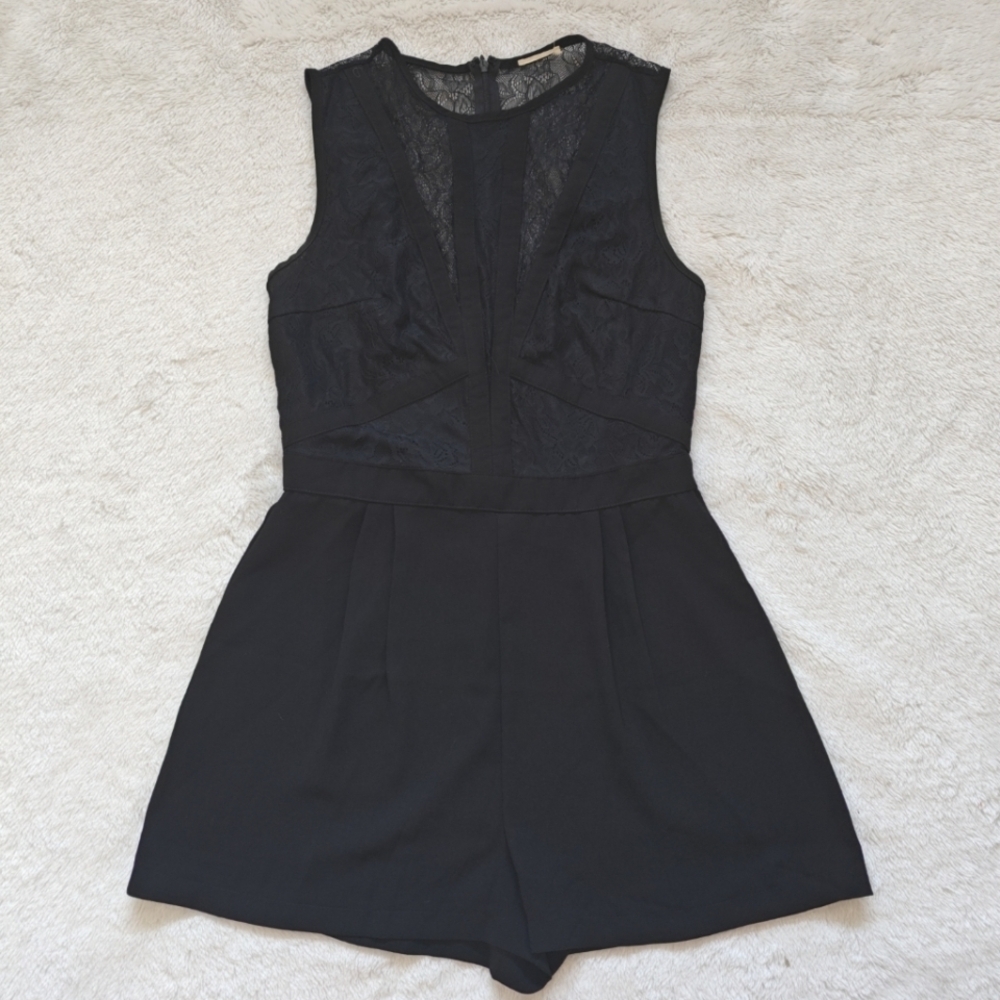 Amisu Sz Small Black Lace Shorts Romper‎ Sleeveless One Piece Jumpsuit - Picture 2 of 6